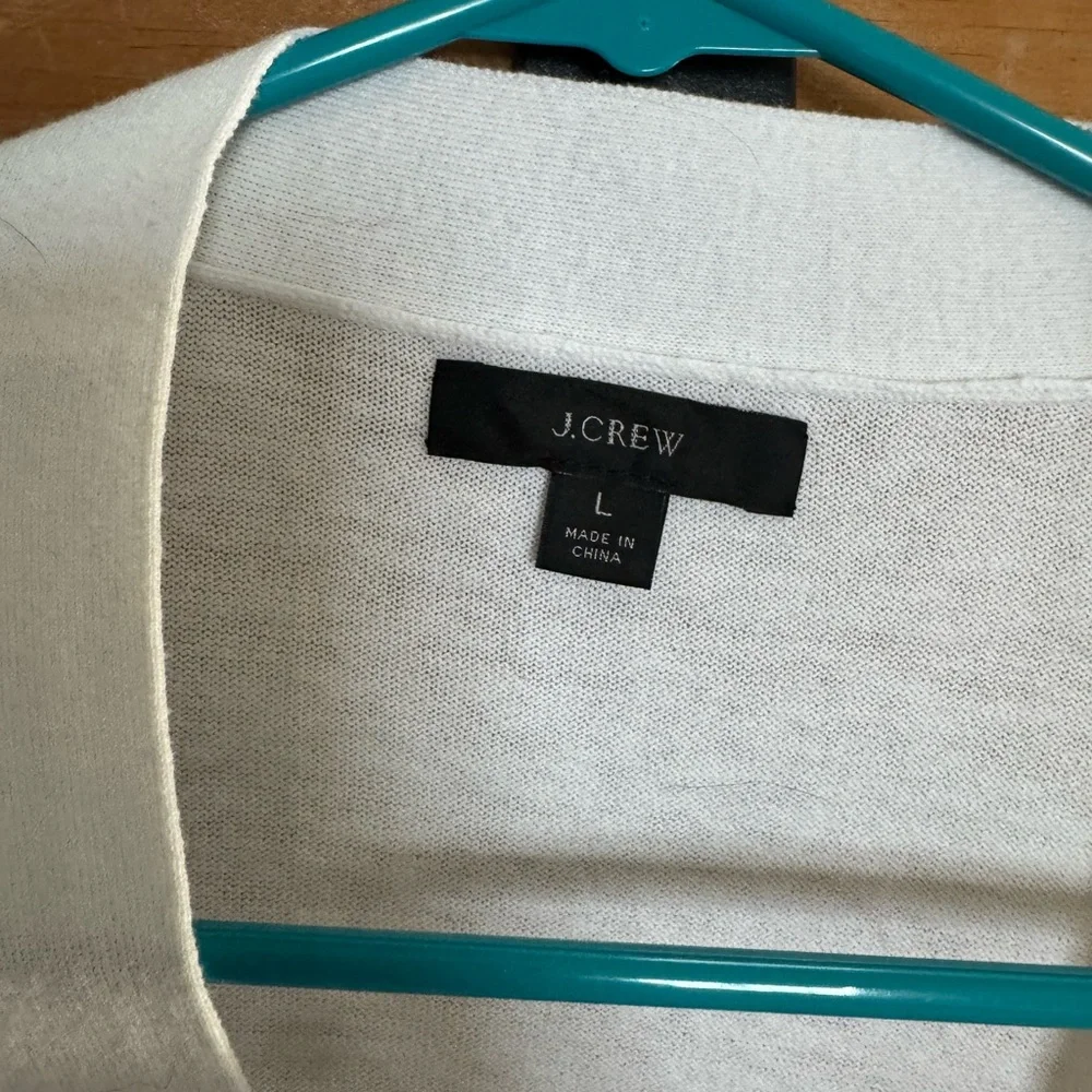 J.Crew White & Navy Striped Cardigan Sweater | Button Front | Size L - Picture 3 of 4